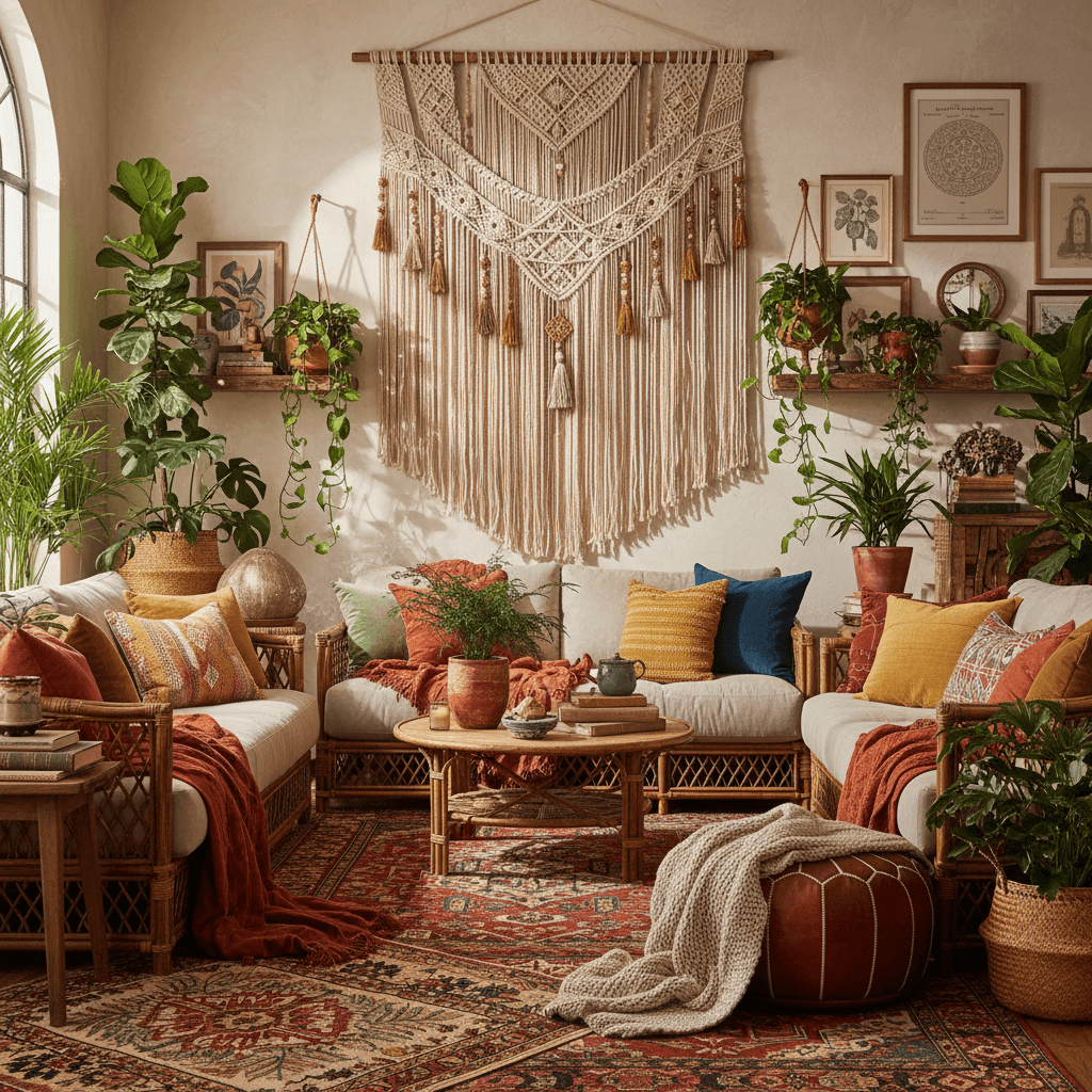 Bohemian style room designed with Decor Home AI - AI Interior Design App